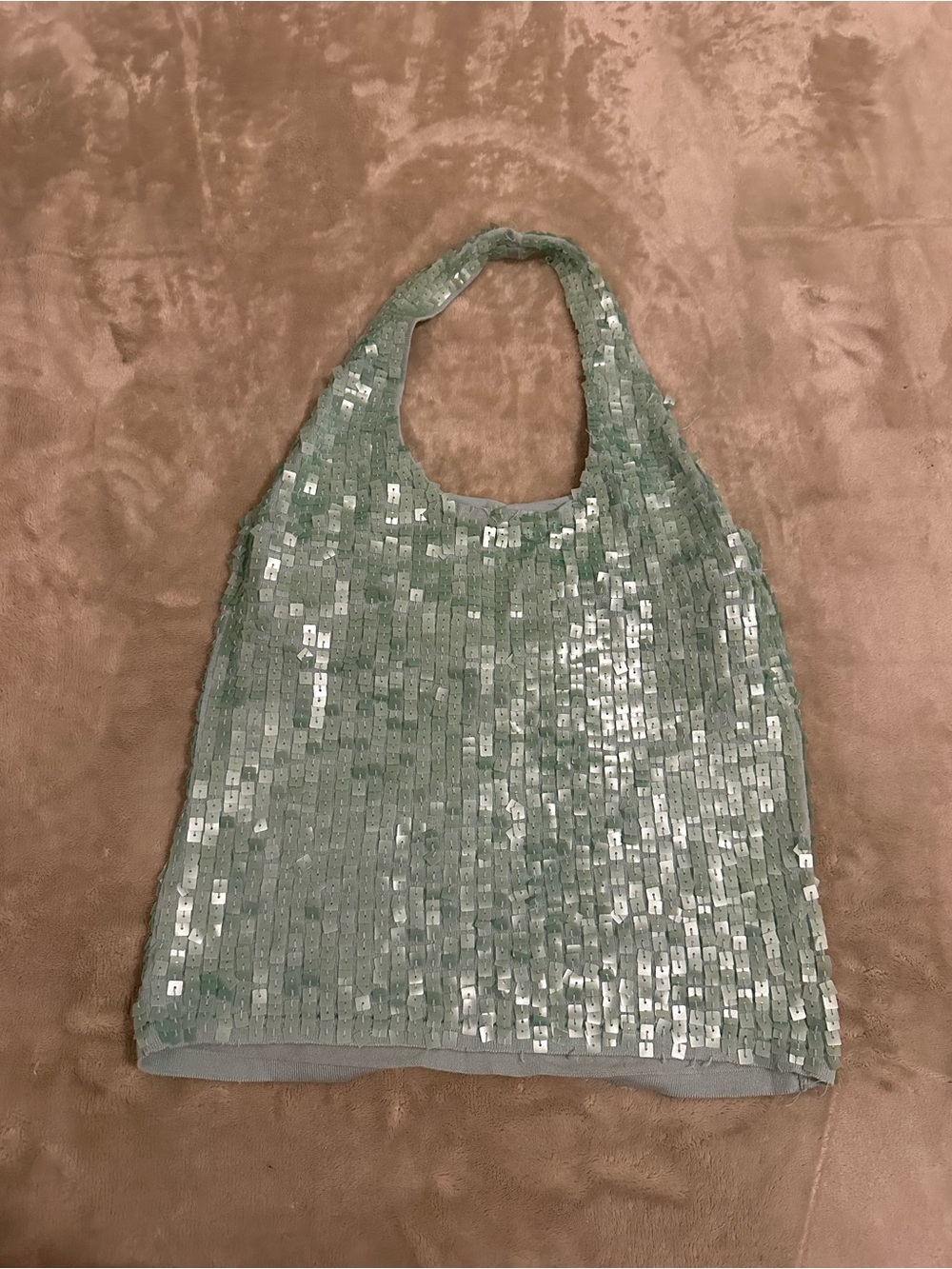 Sequin-Embellished Sage Green Women's Halter Top
